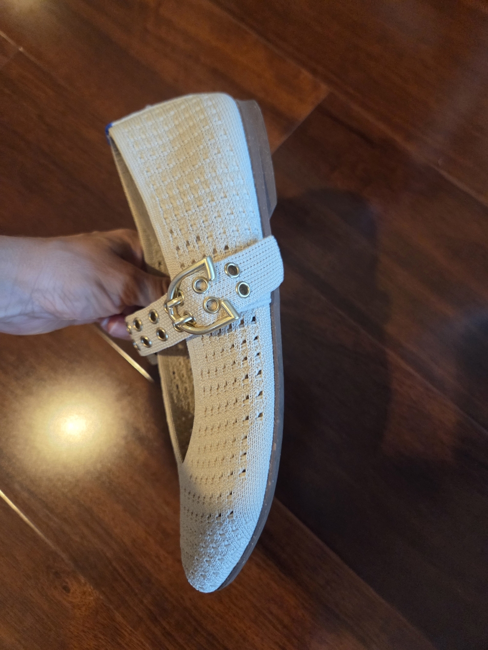 ROTHY’S The Max Buckle Mary Jane Shoes Size 6.5 Cream/Off White Mesh Balletcore - Picture 3 of 4